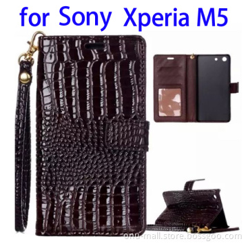 2015 New Products Flip Stand Leather Cover for Sony Xperia M5 with Photo Frame and Lanyard